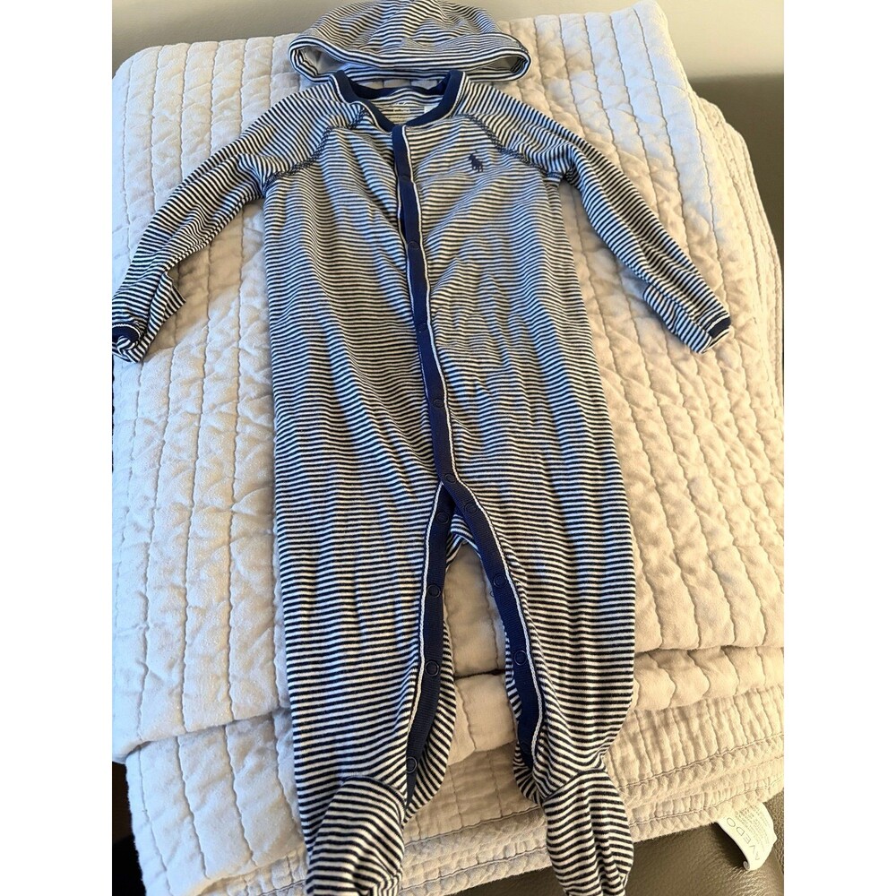 NWOT Polo Ralph Lauren baby footie pajamas one piece with hat 6 months striped
